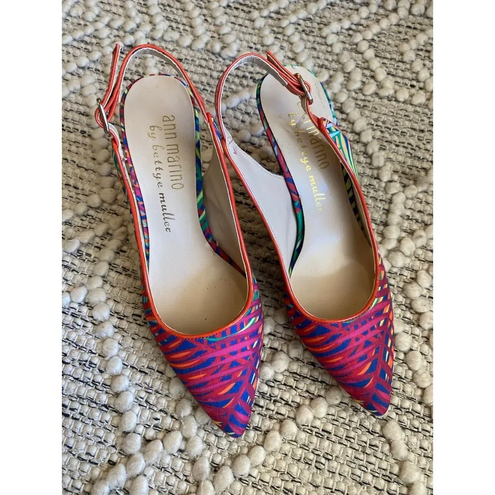 ANN‎ MARINO x BETTYE MULLER Sandals TROPICAL Fabric Print SLINGBACK Pointed sz 6